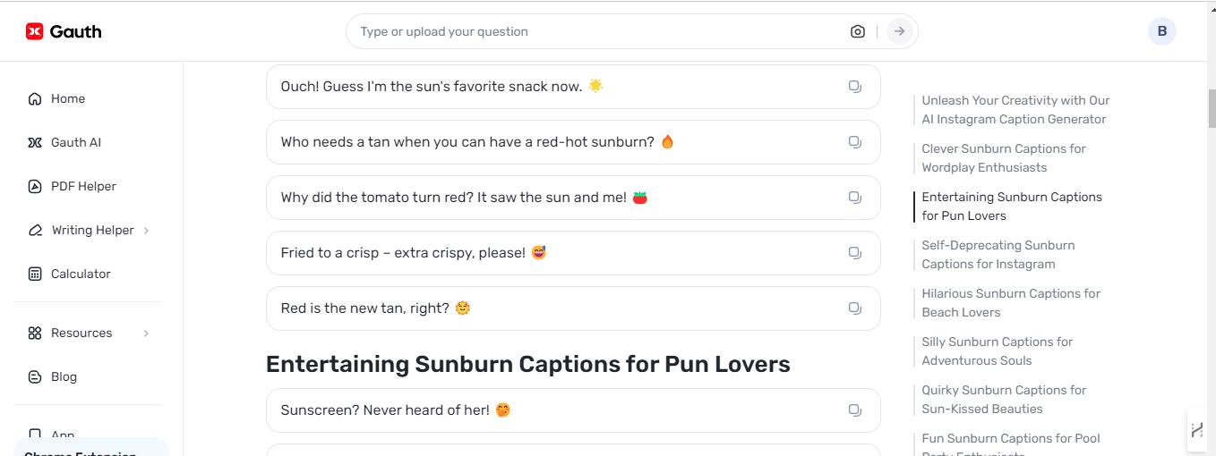 Generating Funny Sunburn Captions with Gauth: Enhancing Social Media with a Smile